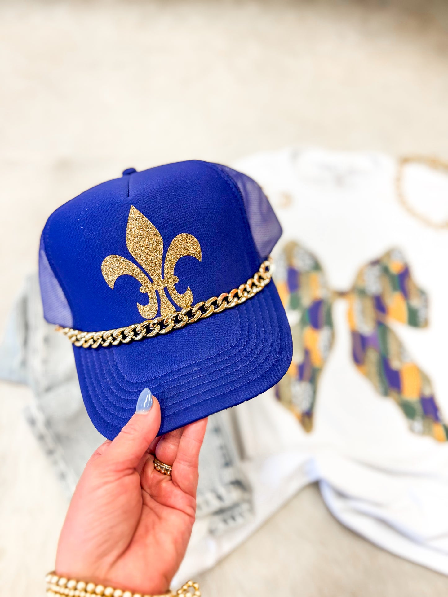 Mardi Gras Trucker Hat w/ Chain