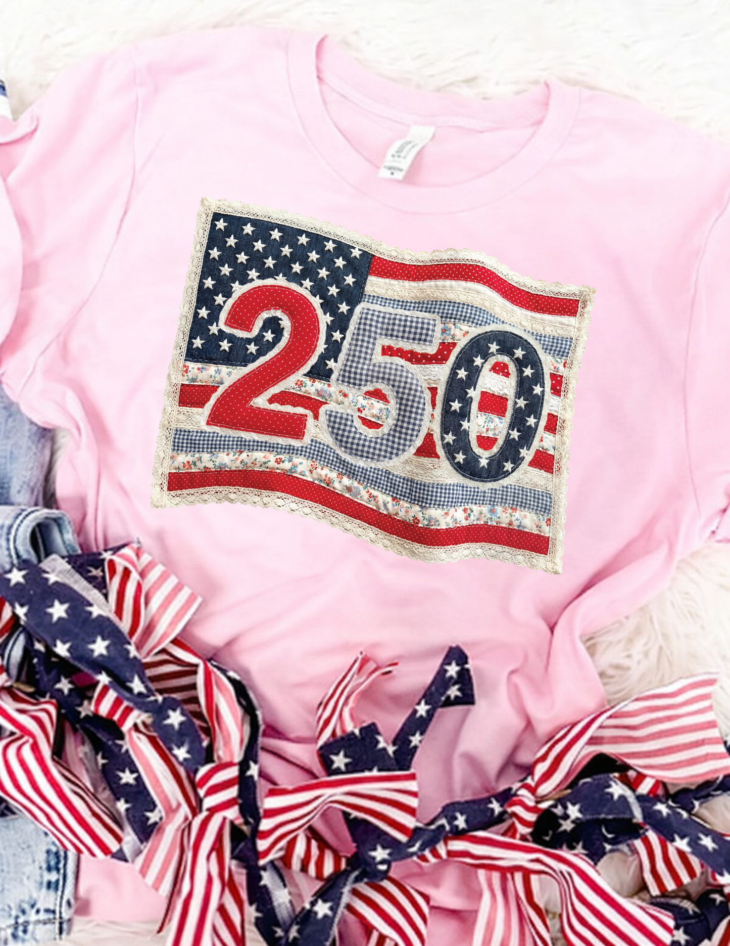 250 Faux Quilted Flag Tee