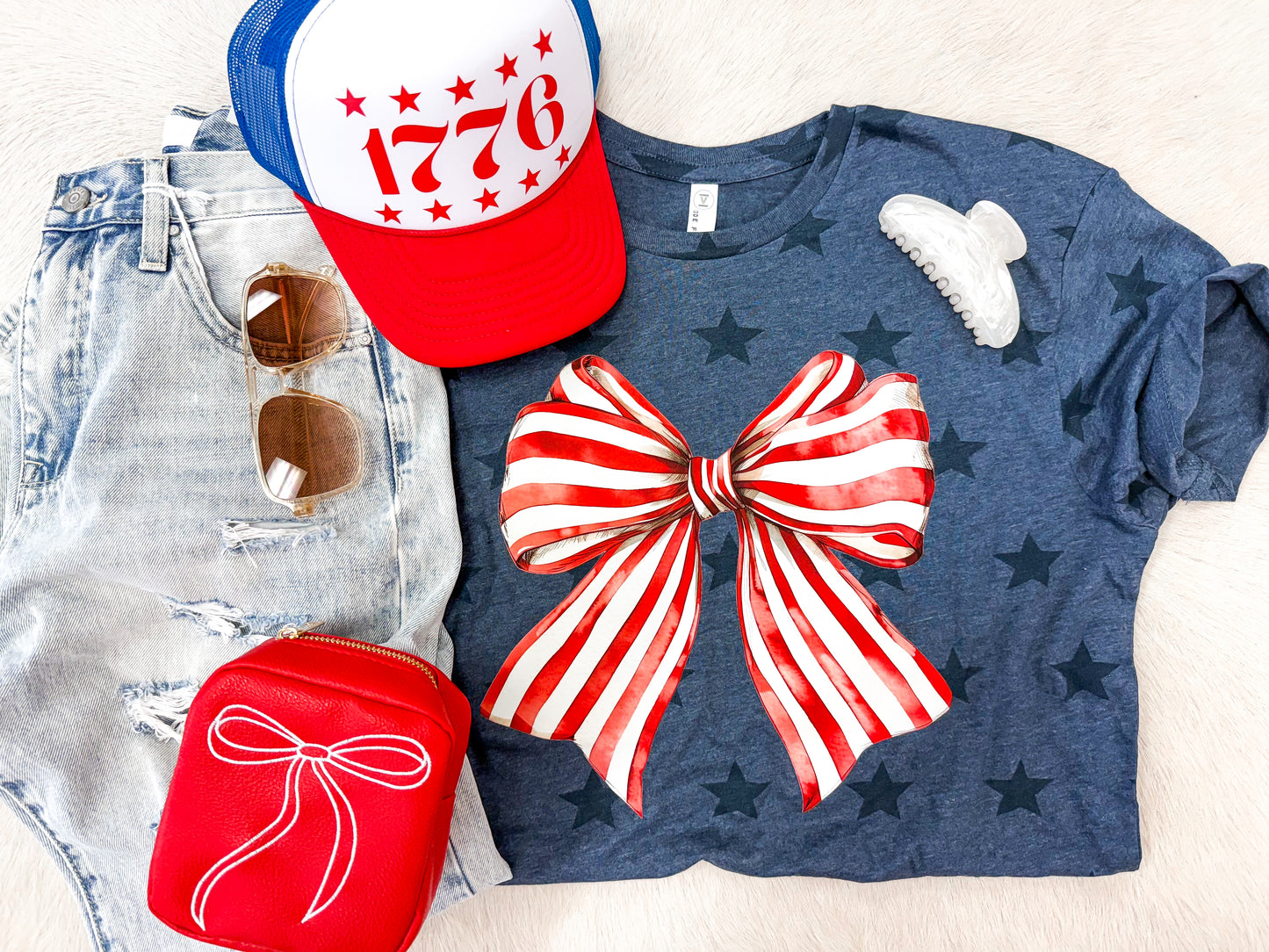 Red Stripes Bow Star Tee