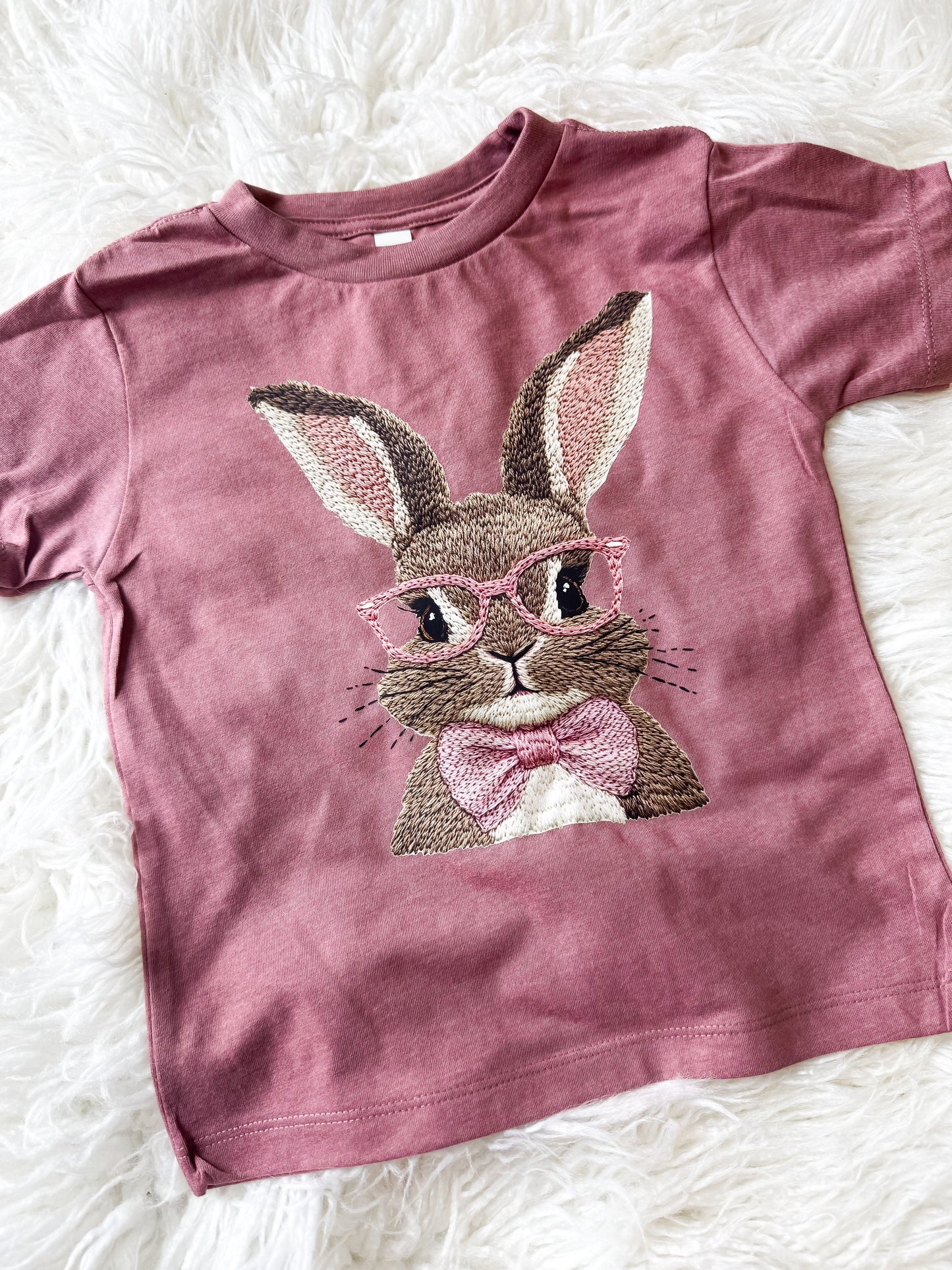 Mauve Bunny Faux Embroidery Youth Tee