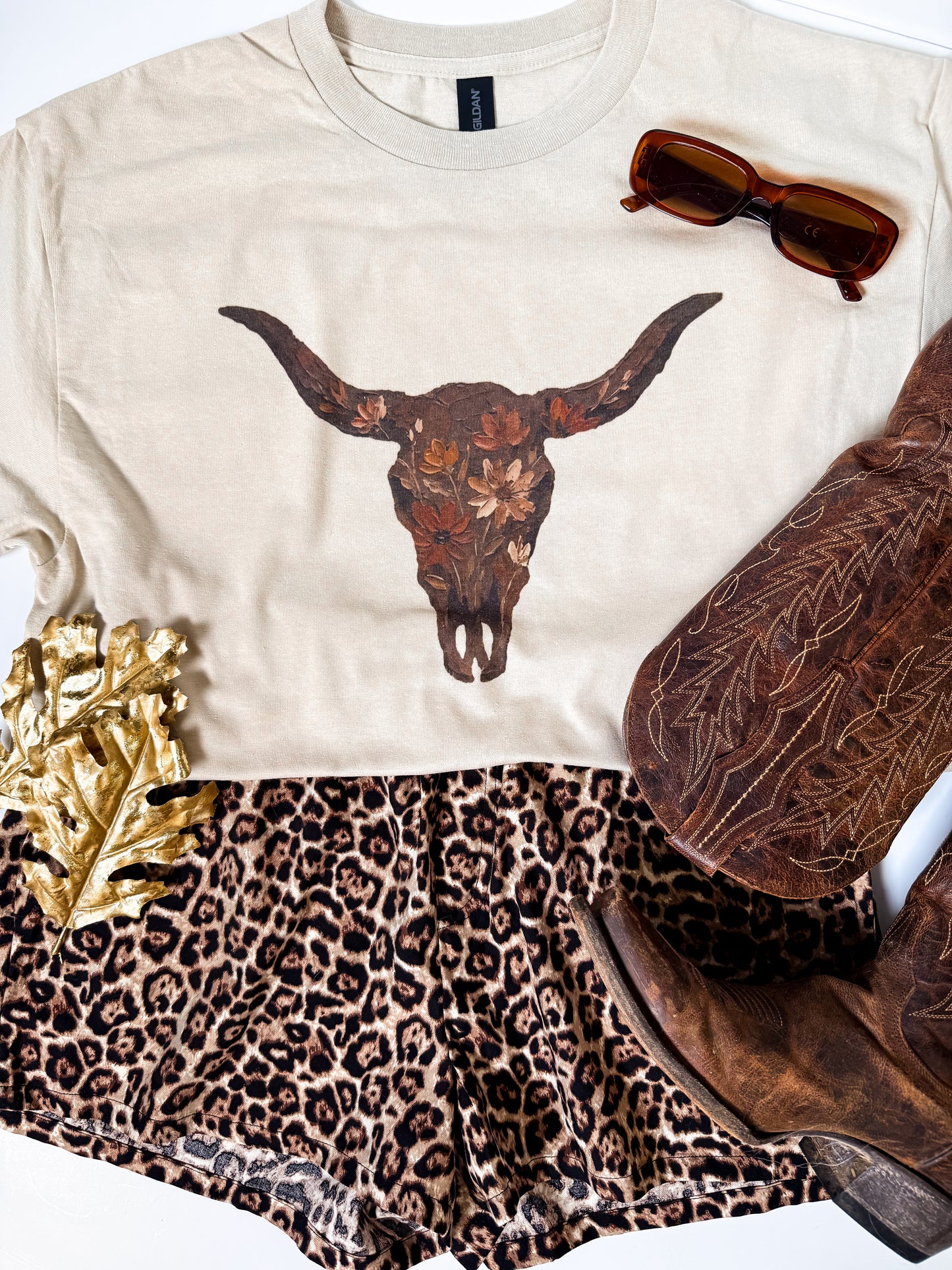 Fall Floral Western Skull Tee