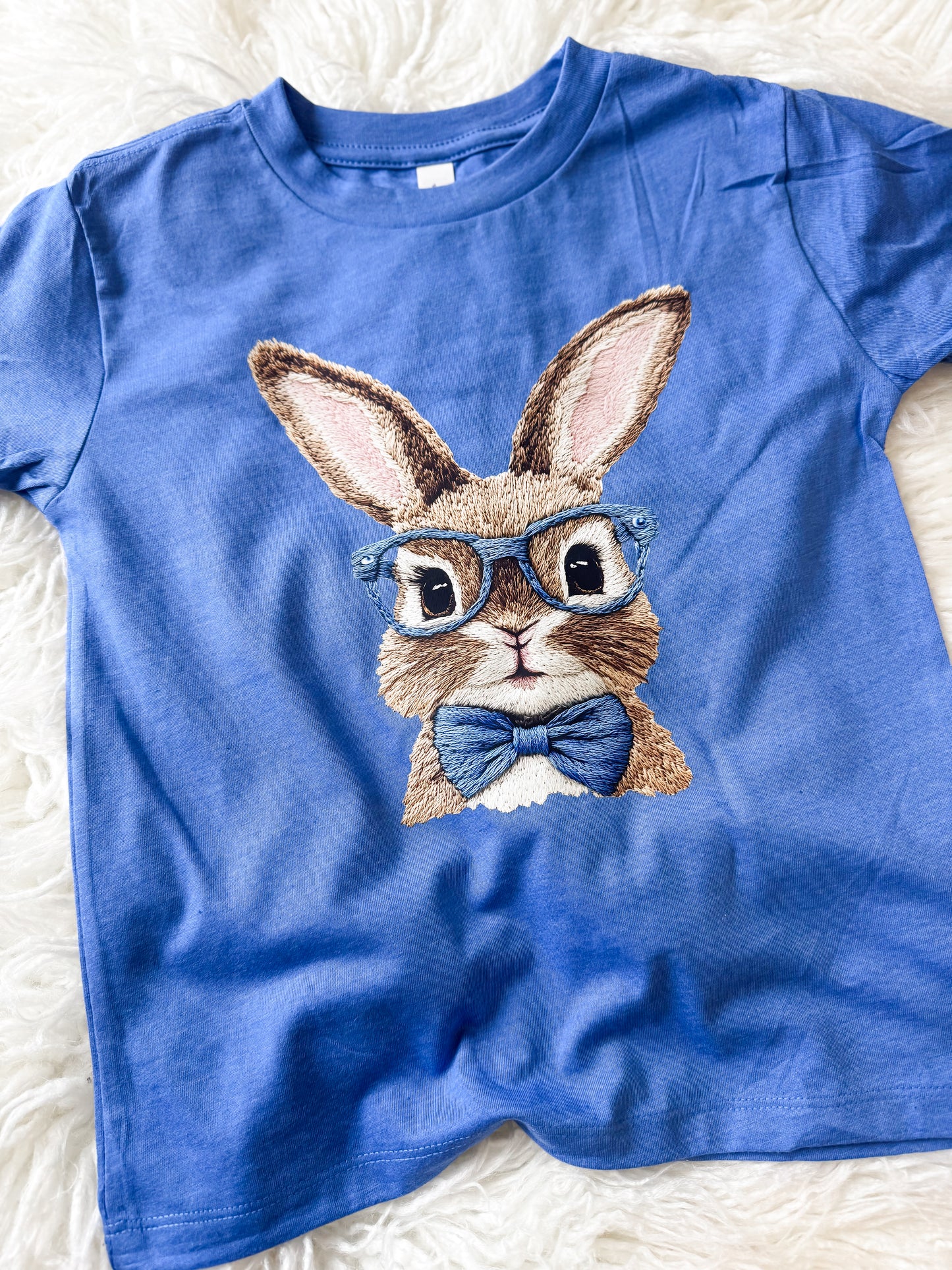 Blue Bunny Faux Embroidery Youth Tee