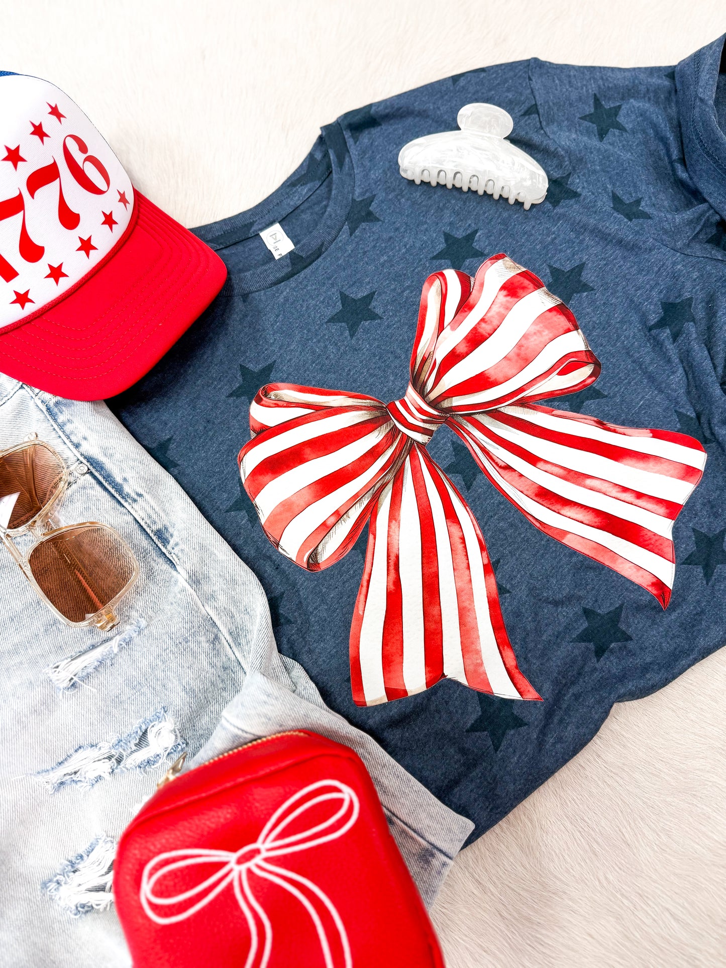 Red Stripes Bow Star Tee