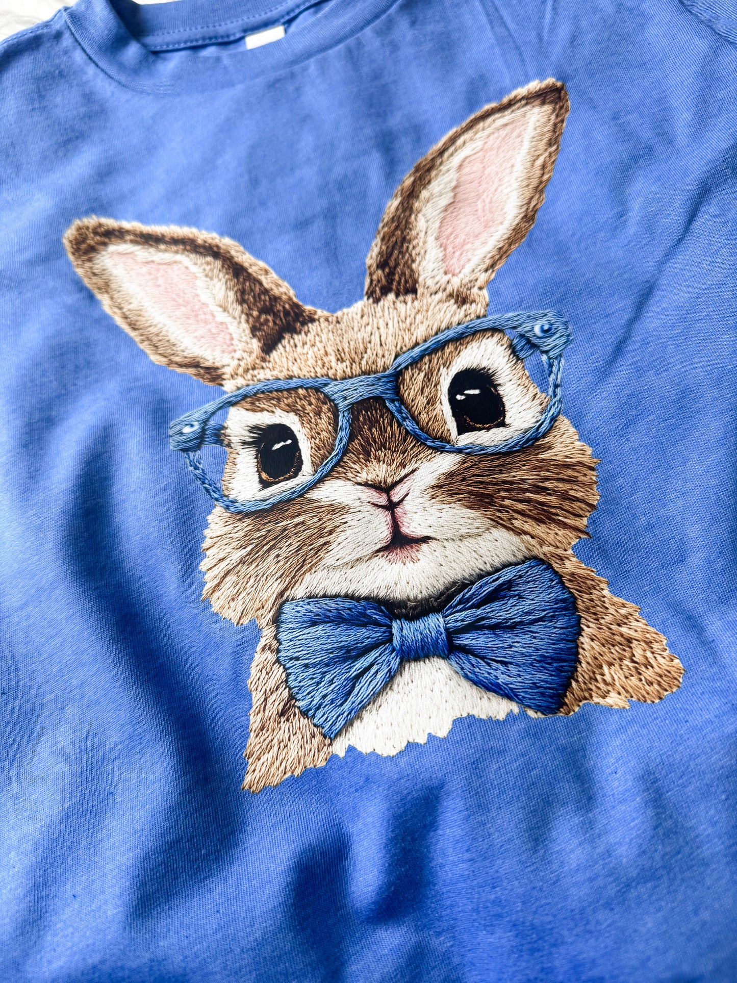 Blue Bunny Faux Embroidery Youth Tee