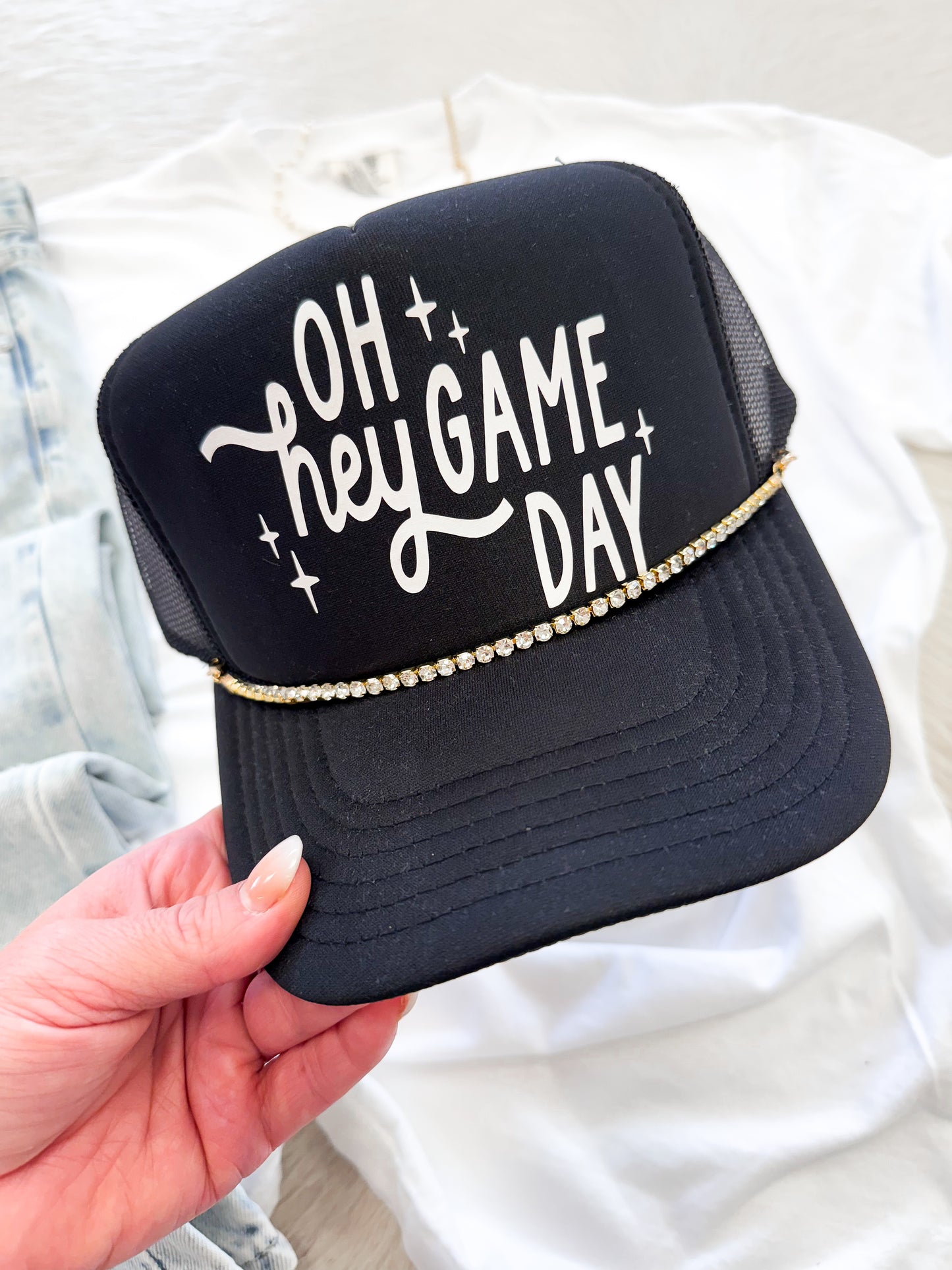 Oh Hey Game Day Trucker Hat with chain