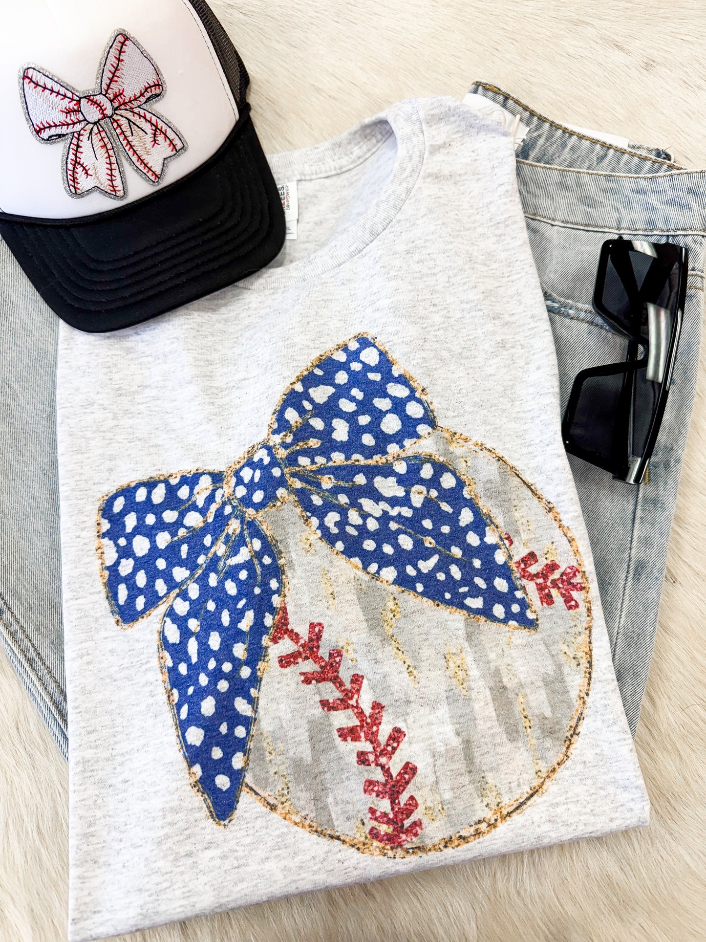 Baseball Bow Tee (Blue)