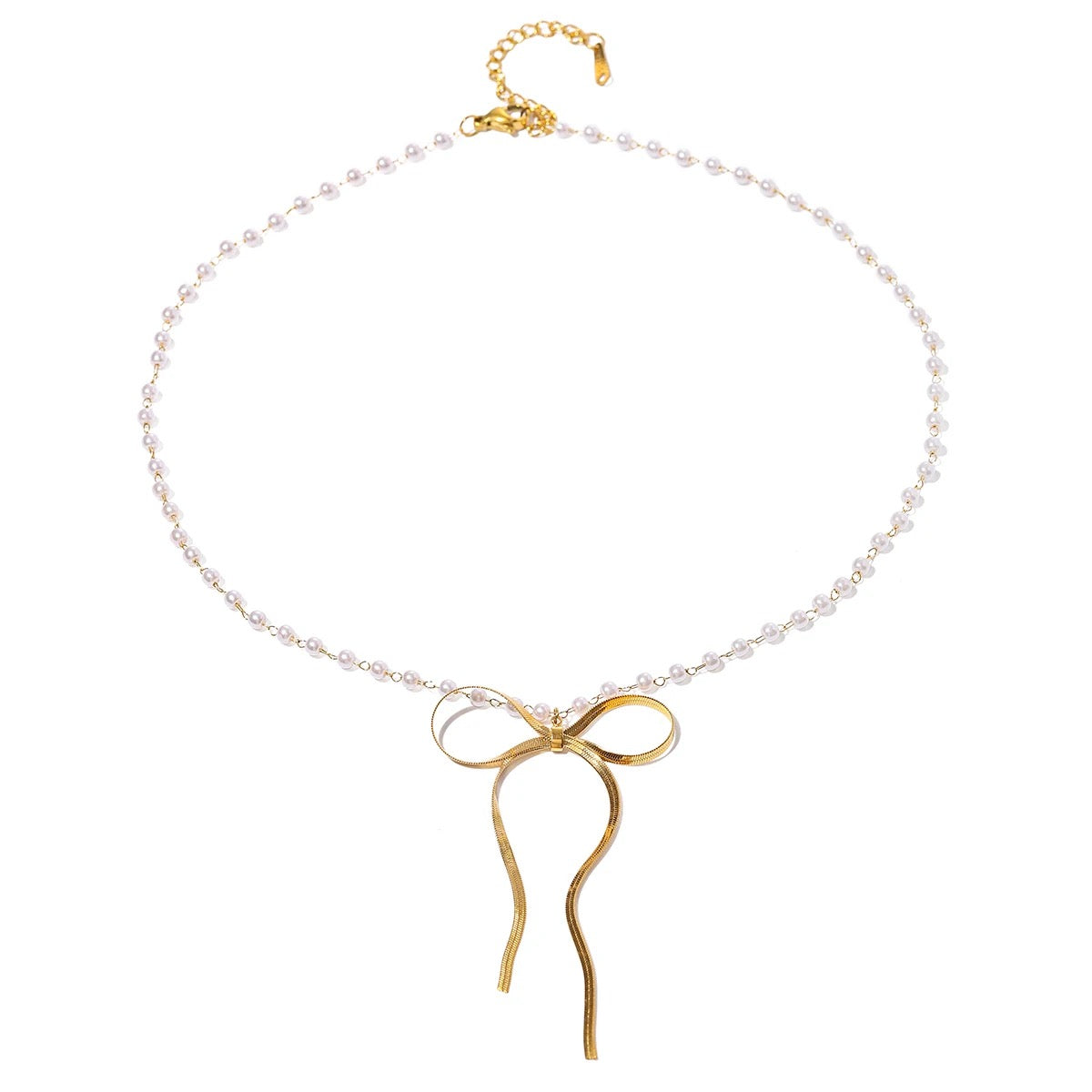 Dainty Pearl Bow Necklace