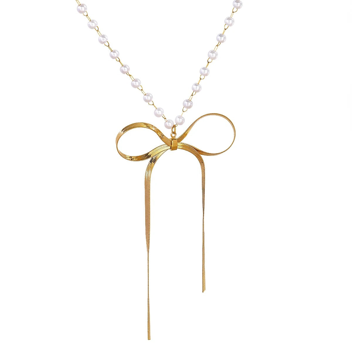 Dainty Pearl Bow Necklace