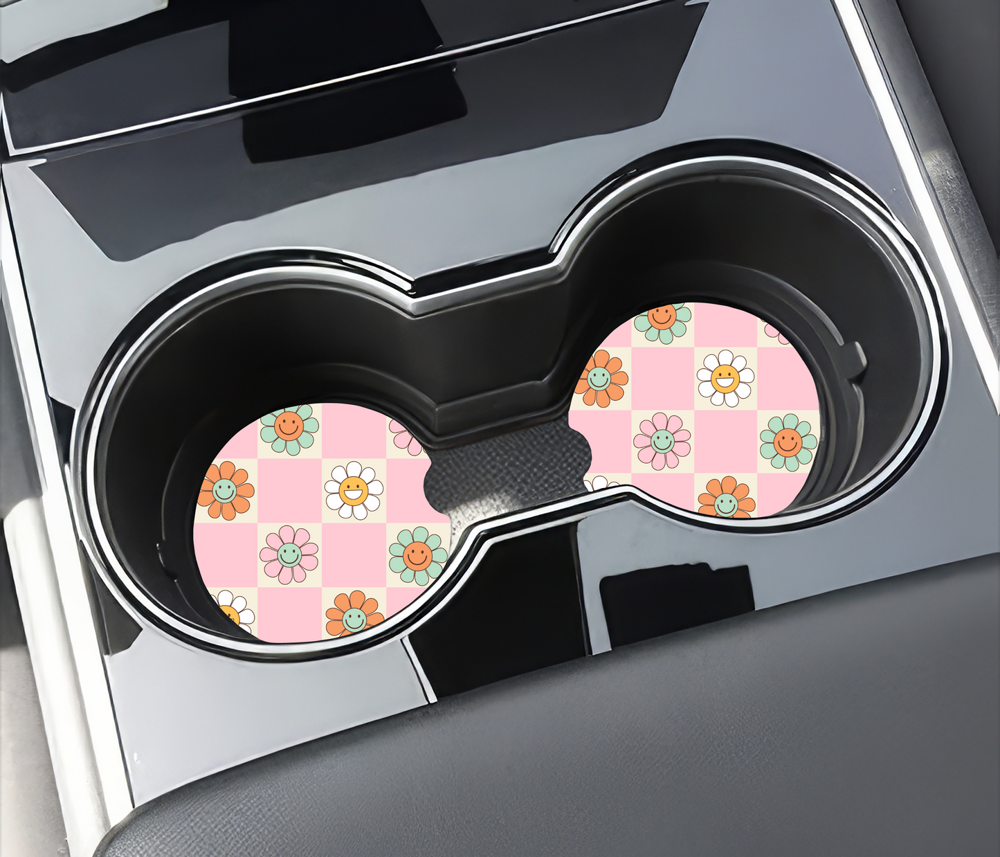 Flower Power Checkered Car Coasters