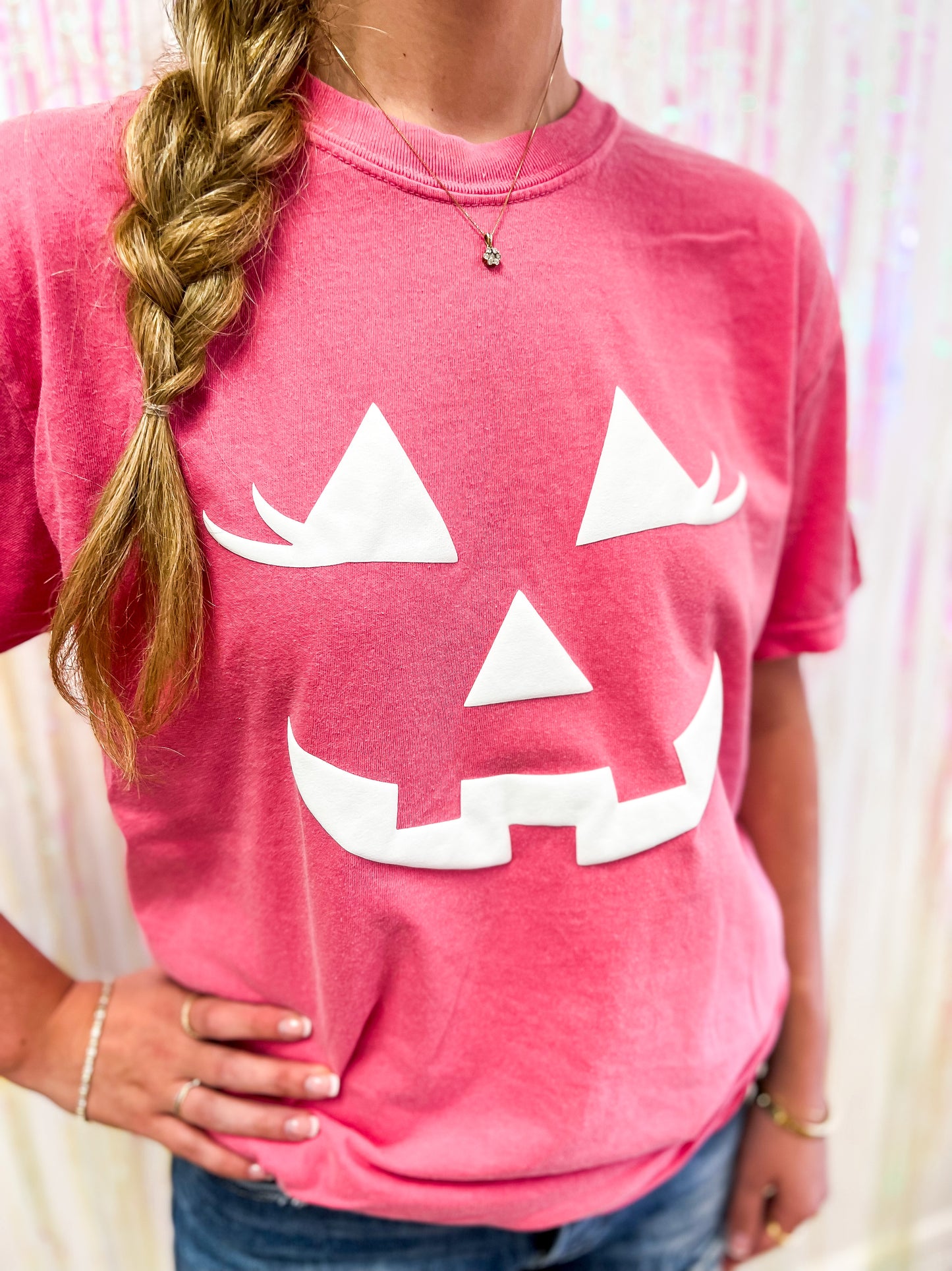 Pink pumpkin puff tee