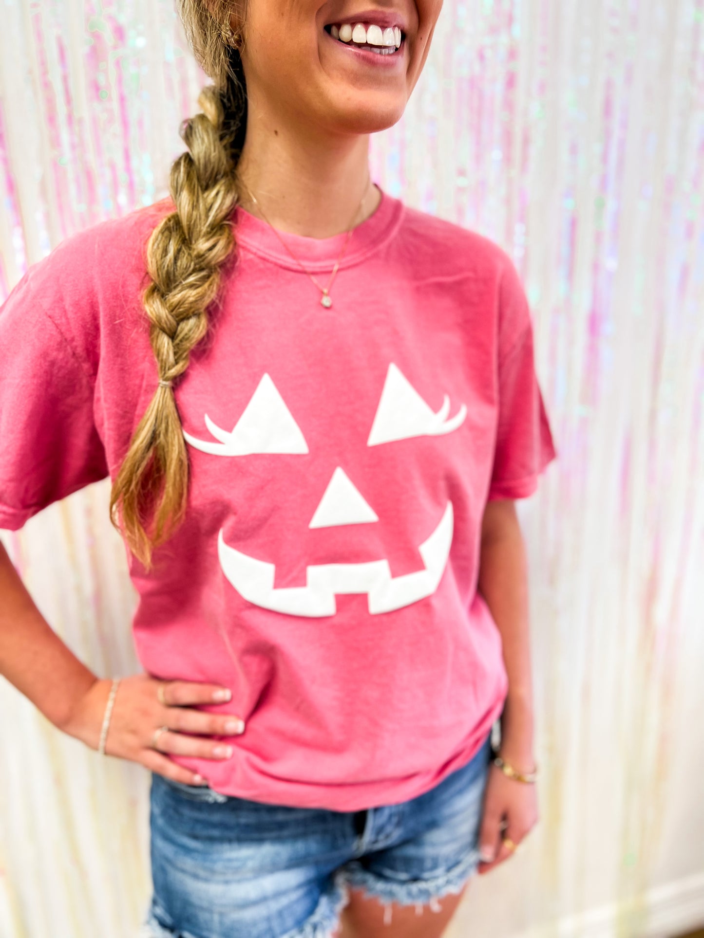 Pink pumpkin puff tee