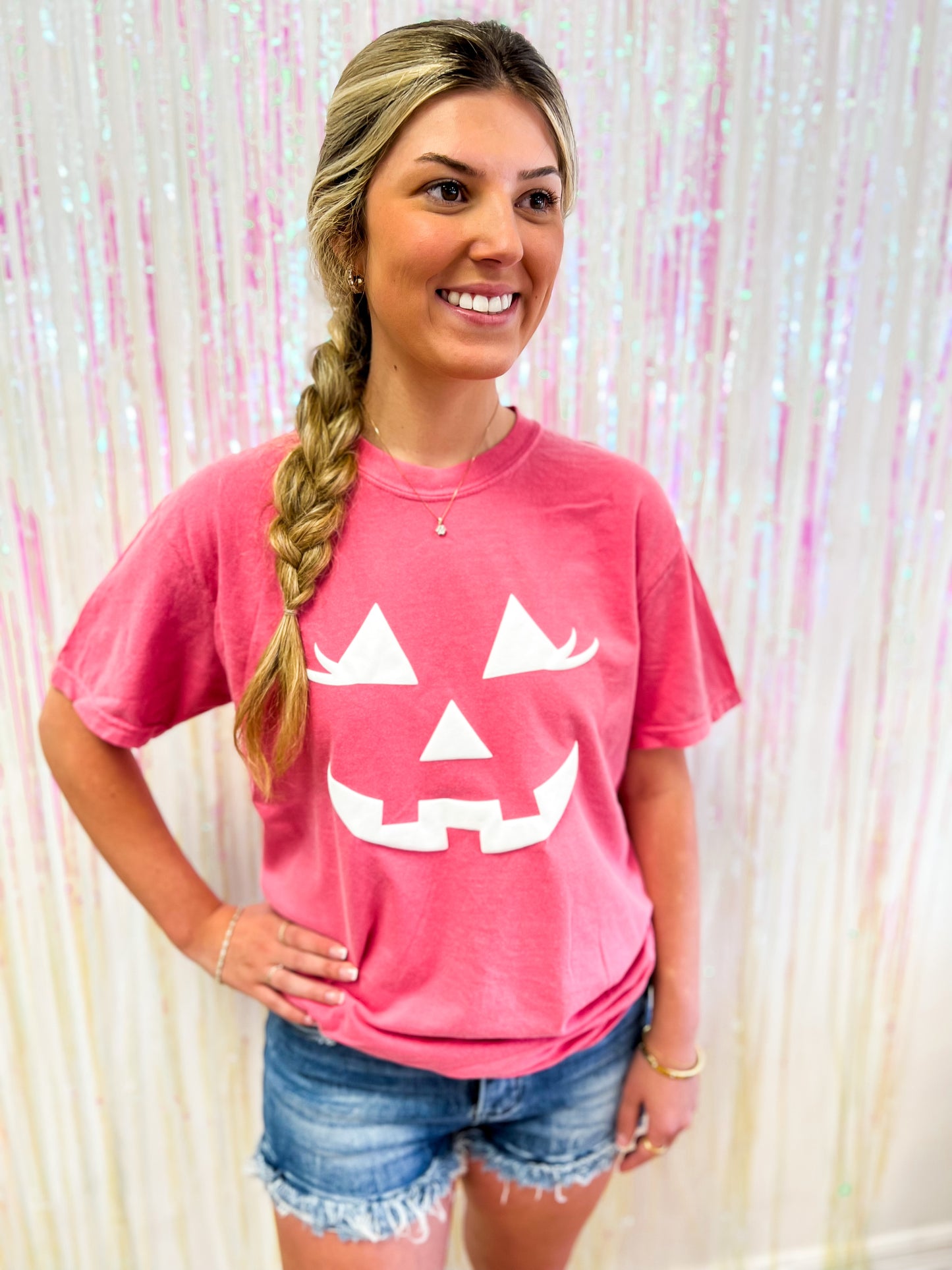 Pink pumpkin puff tee