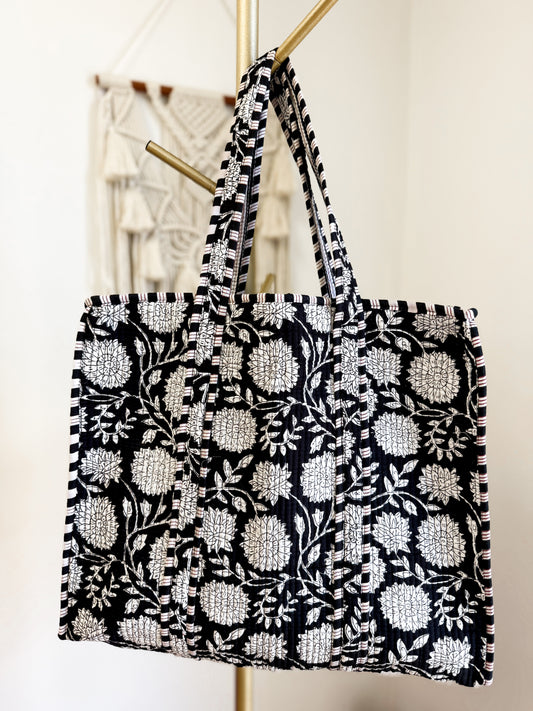 Midnight Bloom Quilted Tote