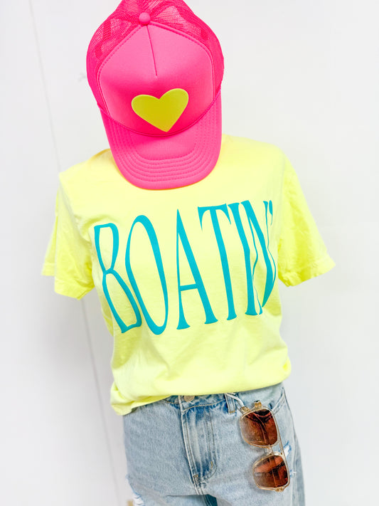 Neon Yellow Heart Trucker Hat