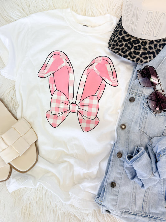 Pink Gingham Bunny Ears Tee