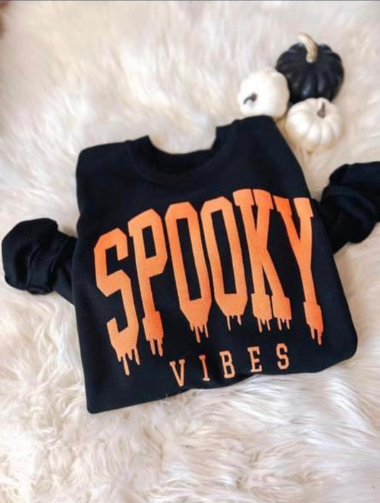 Spooky Orange Puff Print Crewneck Sweatshirt