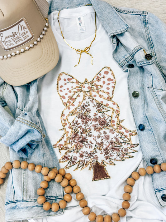 Neutral Girly Christmas Tree Tee