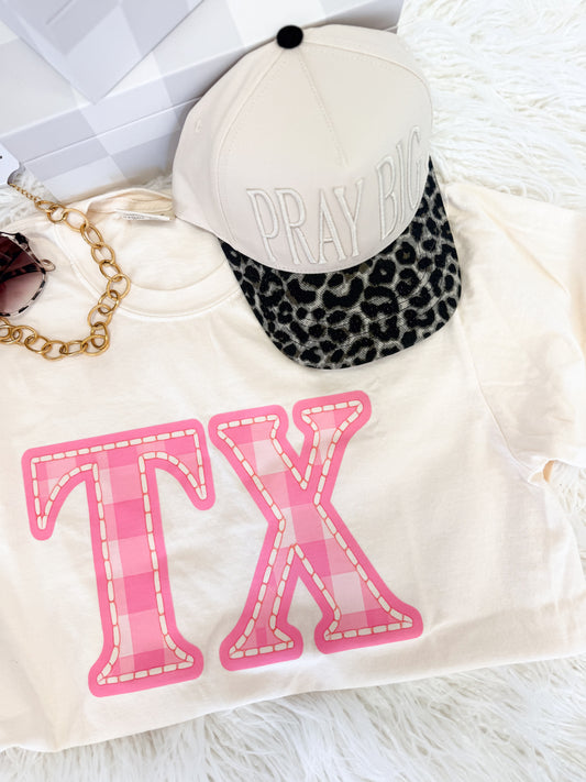 Pink Gingham TX Tee