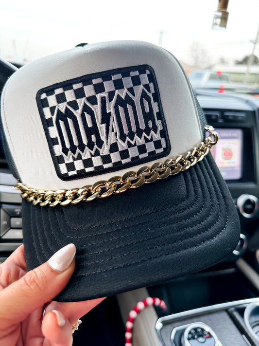 Mama Checkered Trucker Hat with Chain