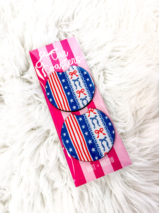 Americana Bow Neoprene Car Coaster