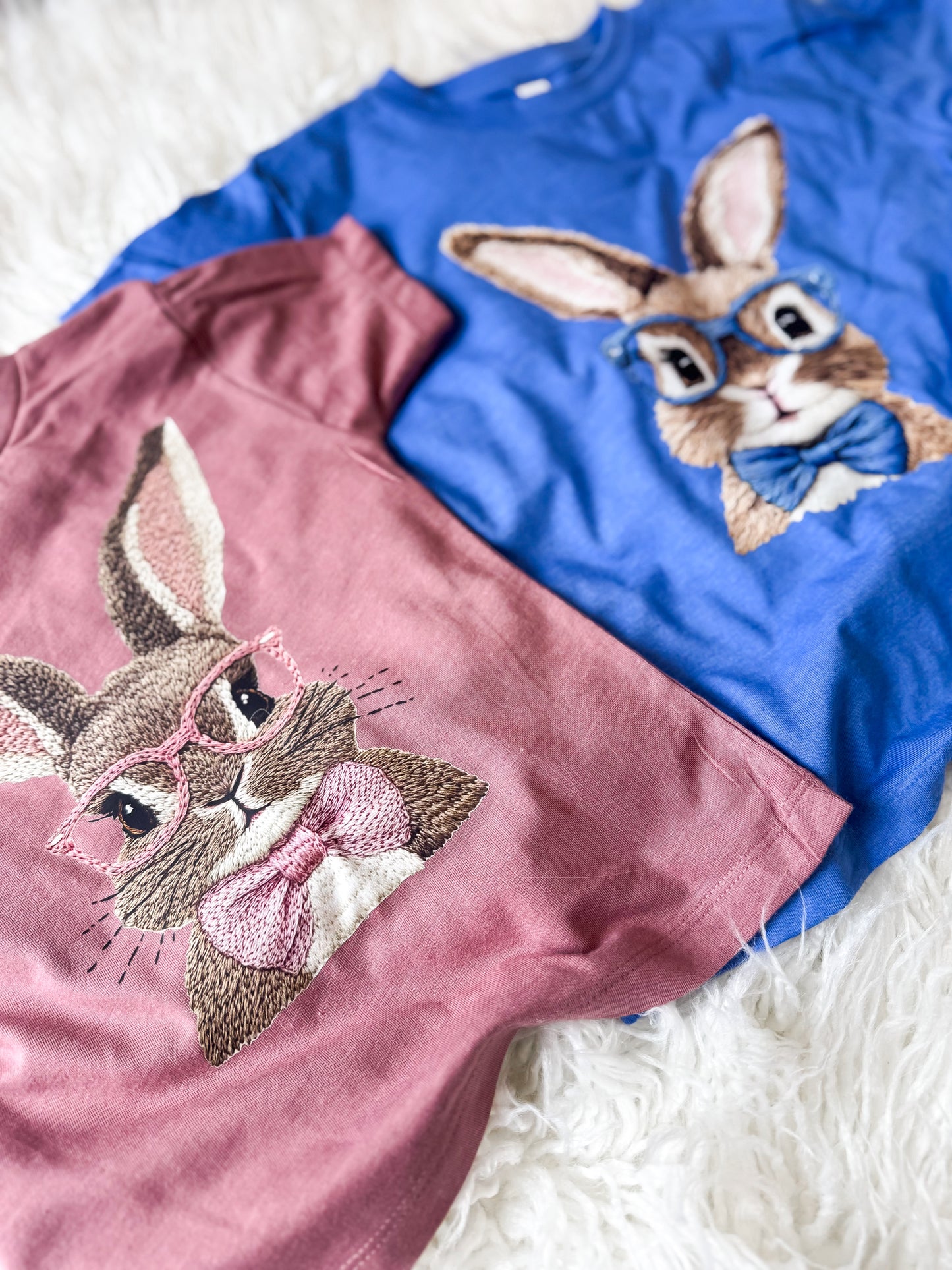 Blue Bunny Faux Embroidery Youth Tee