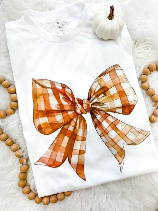 Orange Plaid Bow Tee