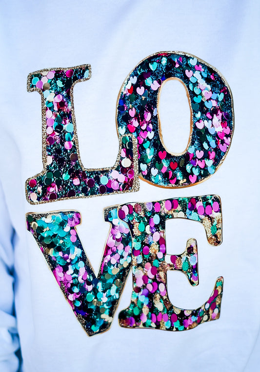 Love Faux Glitter Sweatshirt