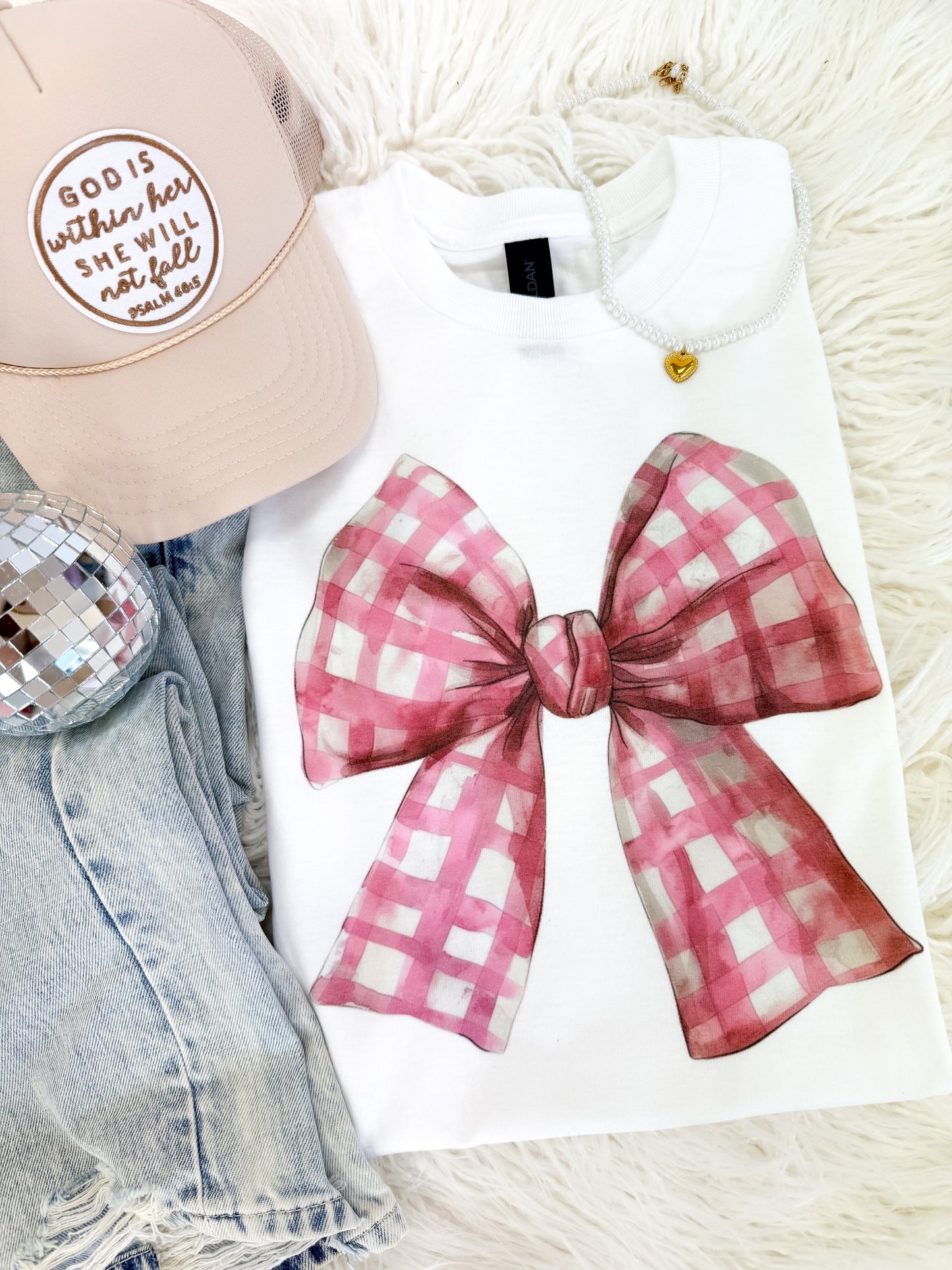 Pink Gingham Bow Tee