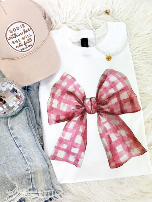 Pink Gingham Bow Tee
