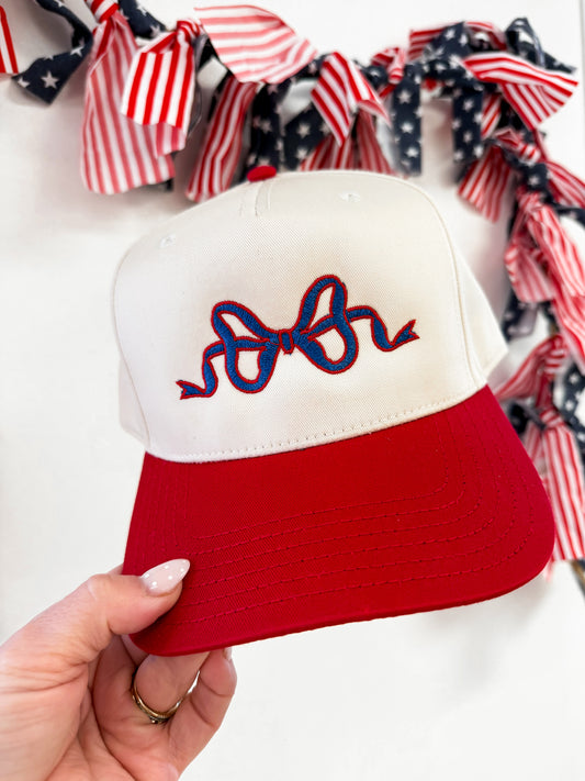 Patriotic Bow Embroidered Hat