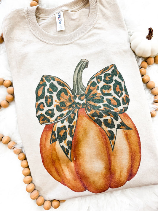 Leopard Bow Pumpkin Tees