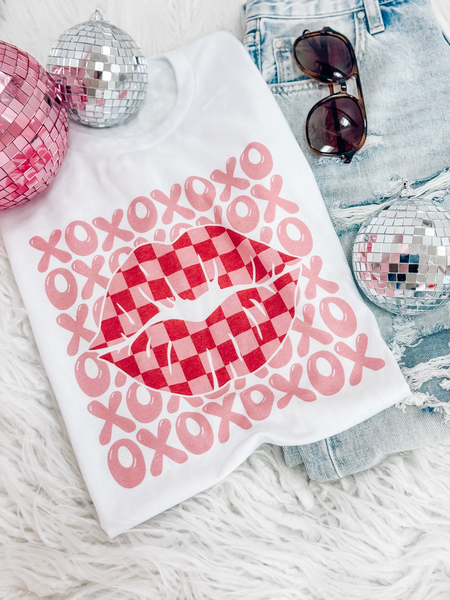 Xoxo Checkered Lips Tee