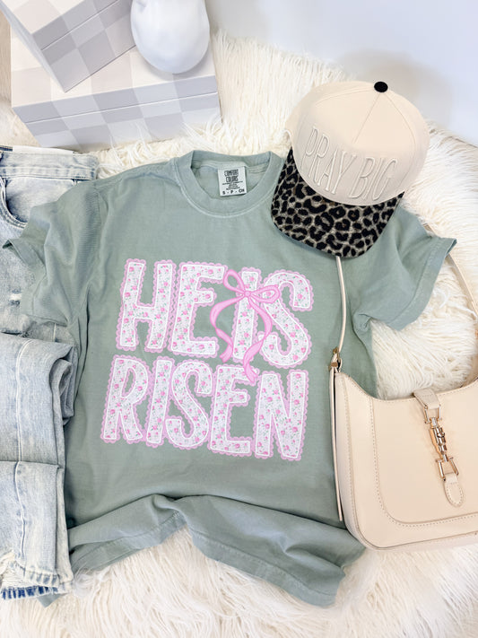 He Is Risen w/ Bow Tee - Floral