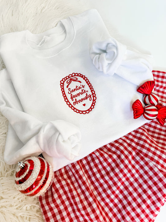 Santa's Favorite, Obviously Embroidered Sweatshirt