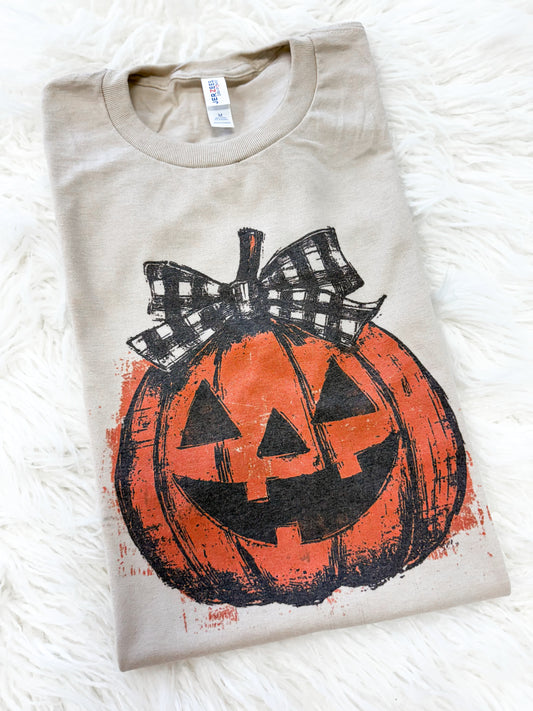 Jack O Latern Checkered Bow Tee
