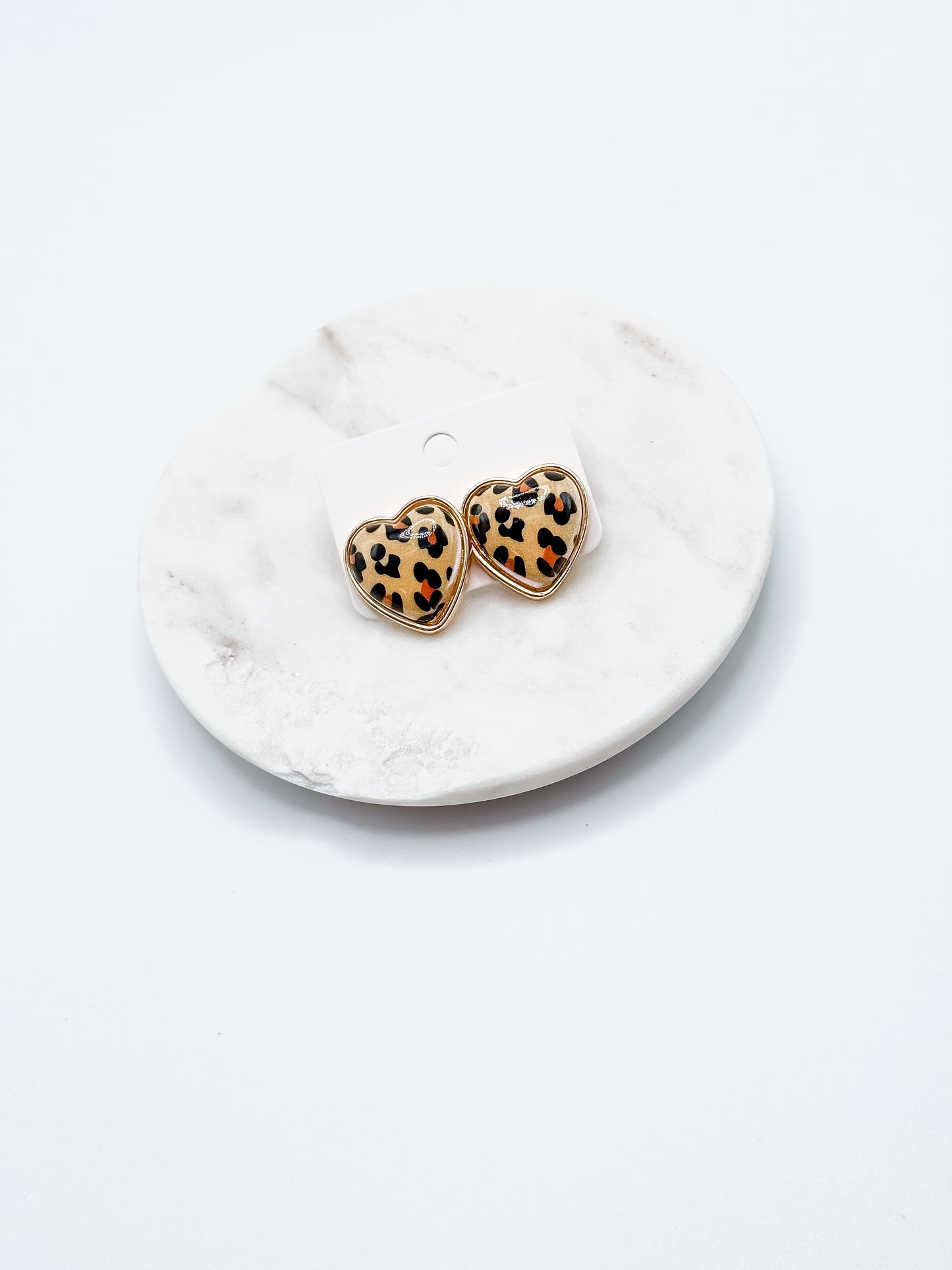 Leopard Heart Stud Earrings