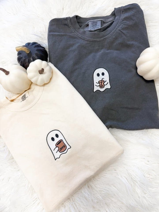 Embroidered Ghost Coffee Tee