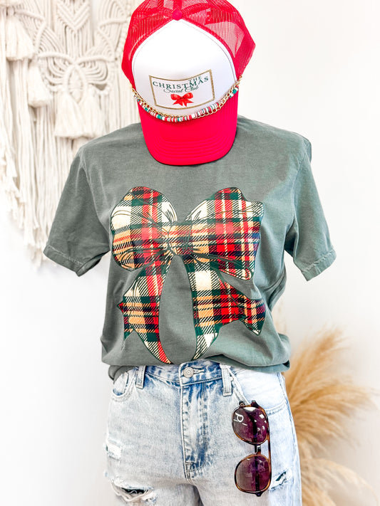 Plaid Christmas Bow Tee