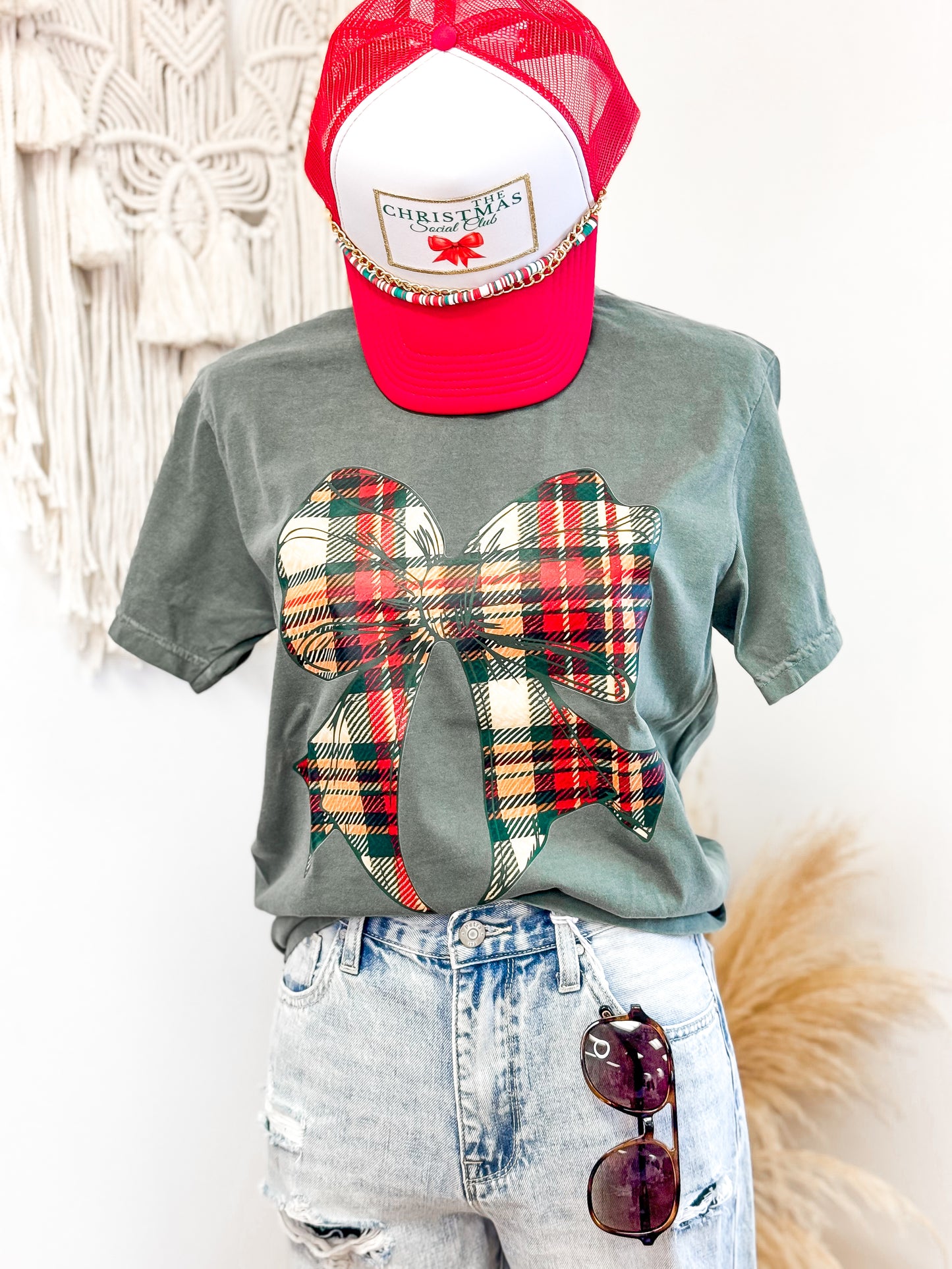Plaid Christmas Bow Tee
