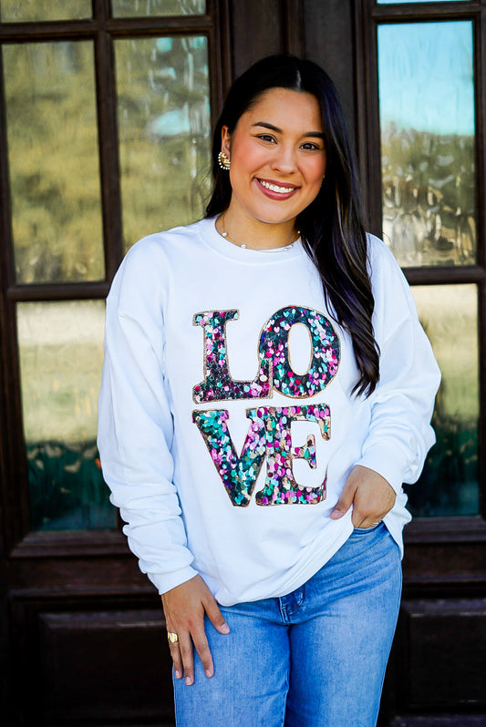 Love Faux Glitter Sweatshirt