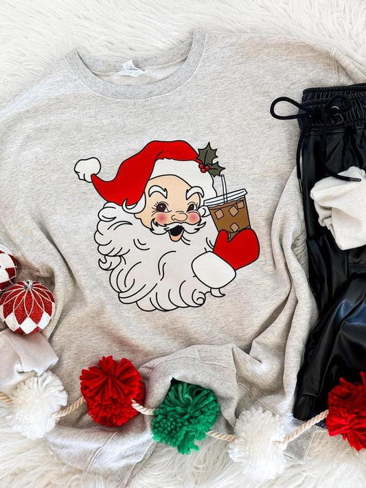 Santa With Iced Coffee Sweatshirt