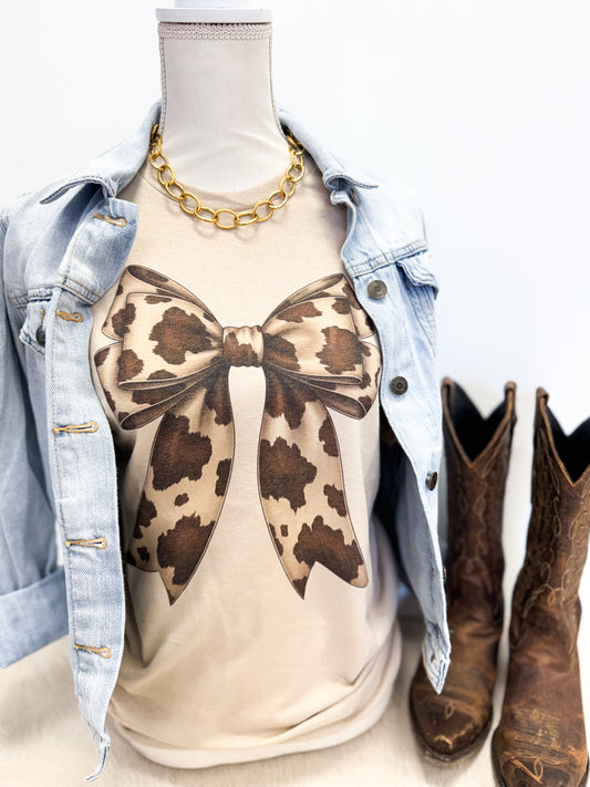 Cow Print Bow Tee