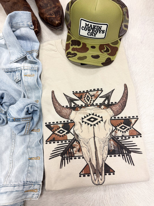 Aztec bull skull tee