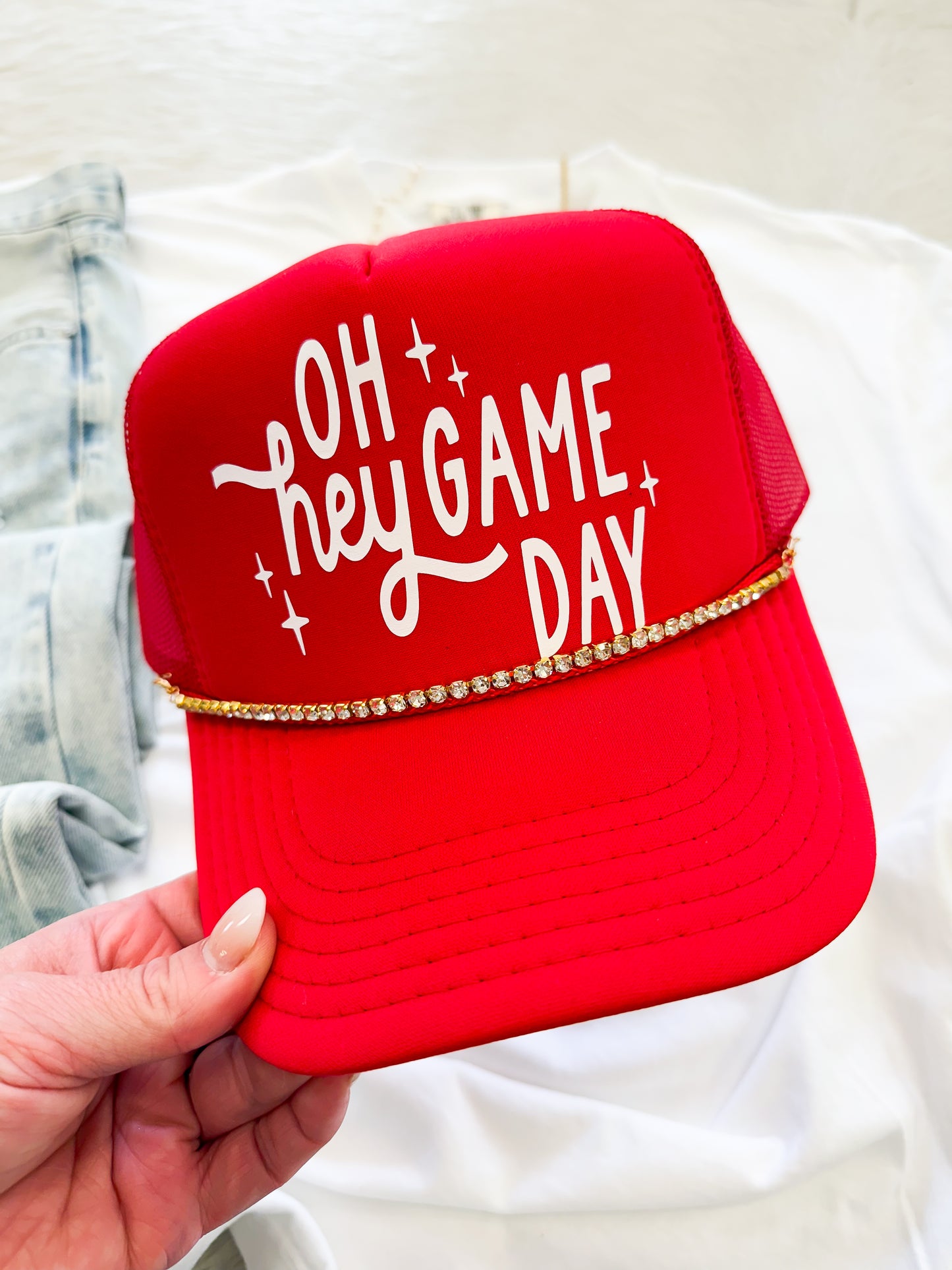 Oh Hey Game Day Trucker Hat with chain