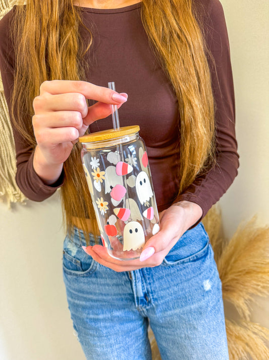 Ghost & Candy Corn Glass Cup