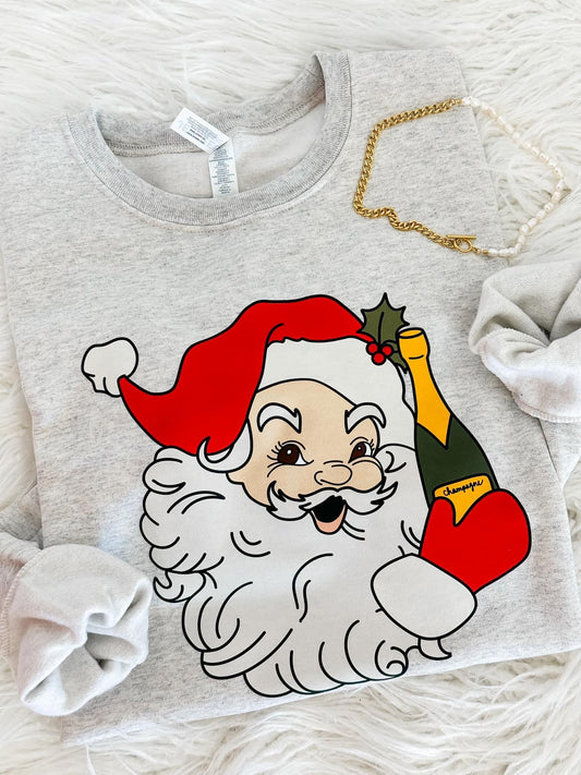 Santa With Champagne Sweatshirt