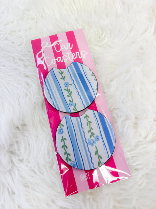 Blue Floral Neoprene Car Coaster