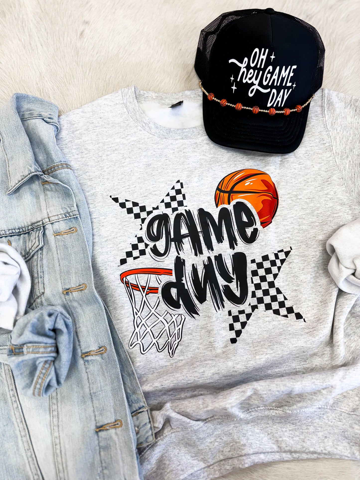 Game Day Basketball Checkered Stars Sweatshirt