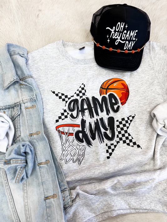 Game Day Basketball Checkered Stars Sweatshirt
