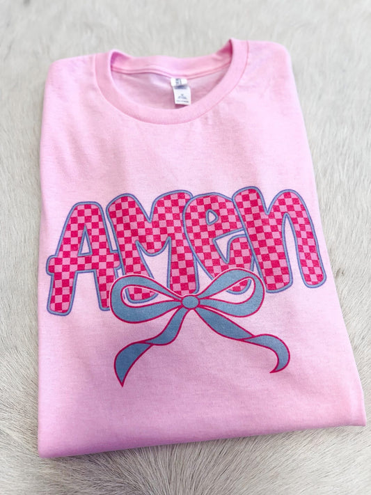 Checkered Amen Pink Tee